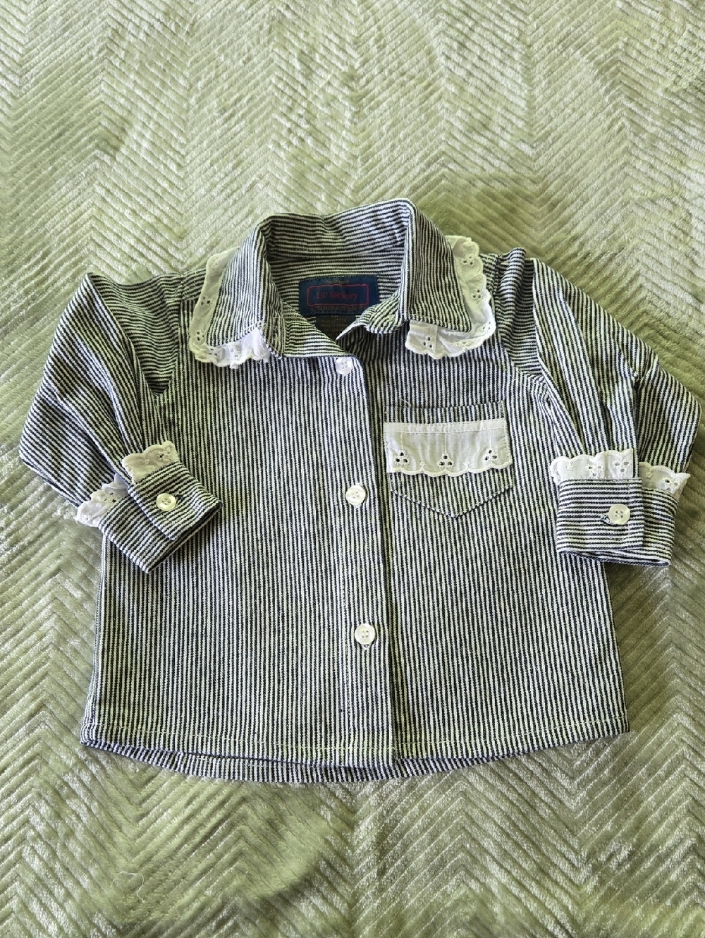 Striped Baby Button-Up Shirt with Lace Trim